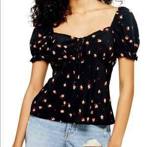 Topshop floral puff sleeve top